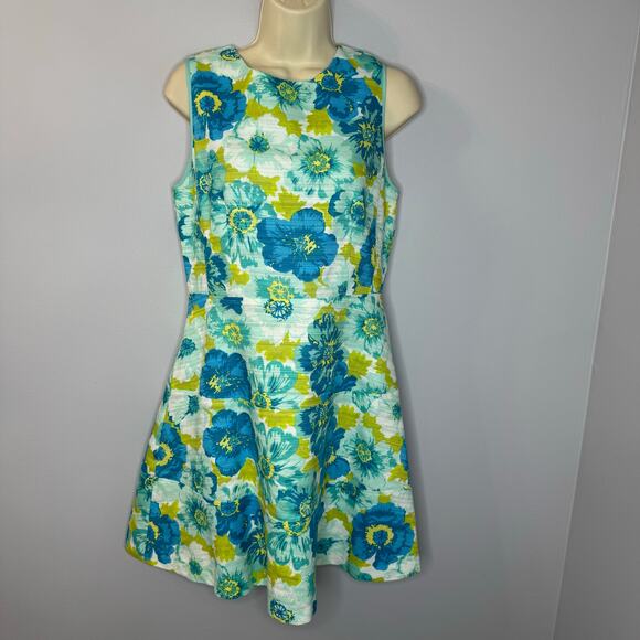 Sail to Sable Flower Basketweave Flit & Flare Mini Dress Linen Blend Blue Sz 6 - Picture 16 of 16
